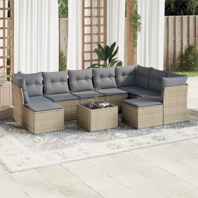 9-tlg. Garten-Sofagarnitur mit Kissen Schwarz Poly Rattan