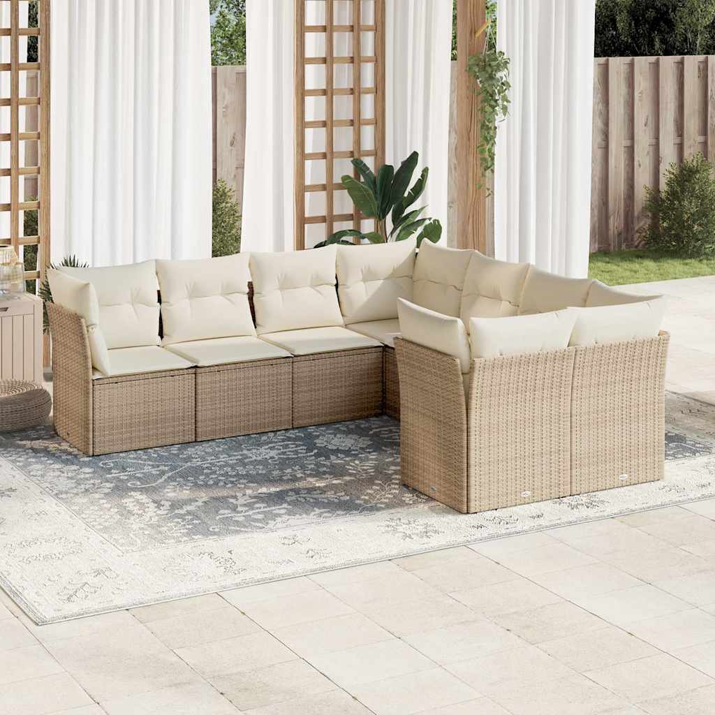 8-tlg. Garten-Sofagarnitur mit Kissen Schwarz Poly Rattan