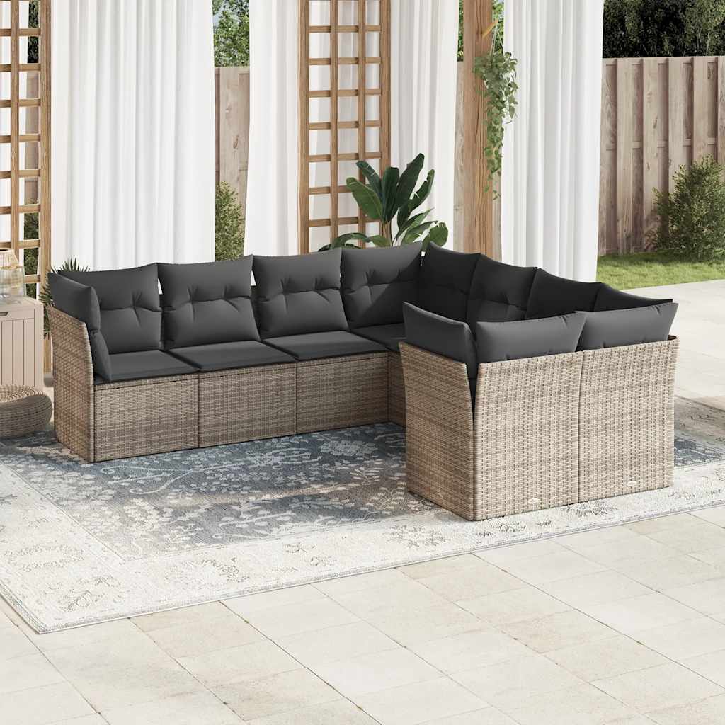 8-tlg. Garten-Sofagarnitur mit Kissen Schwarz Poly Rattan
