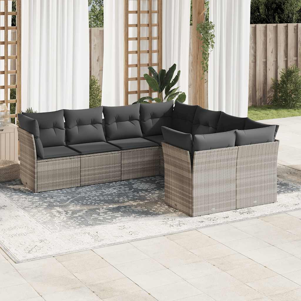 8-tlg. Garten-Sofagarnitur mit Kissen Schwarz Poly Rattan