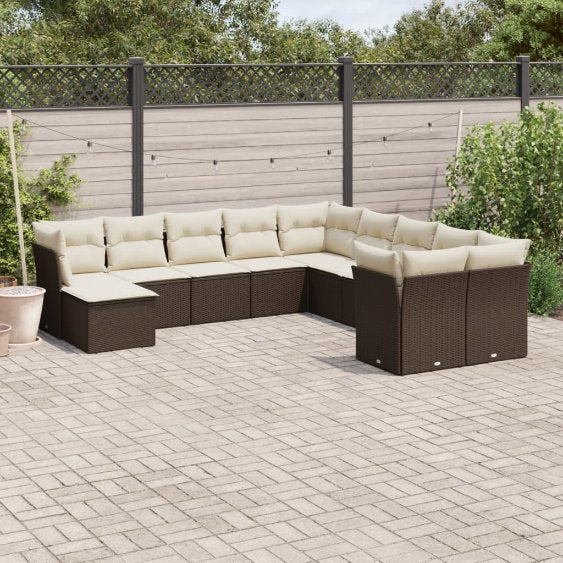 11-tlg. Garten-Sofagarnitur mit Kissen Schwarz Poly Rattan