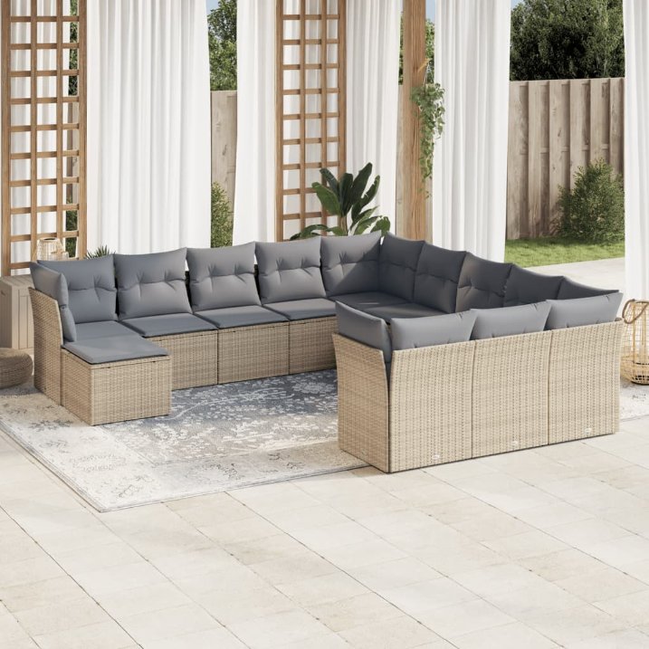 12-tlg. Garten-Sofagarnitur mit Kissen Schwarz Poly Rattan