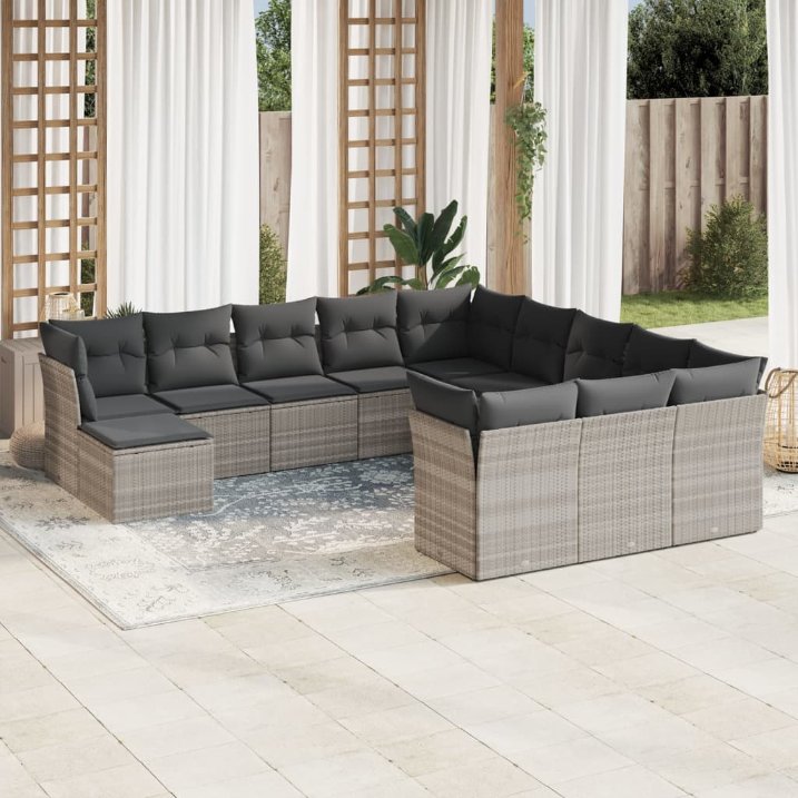 12-tlg. Garten-Sofagarnitur mit Kissen Schwarz Poly Rattan