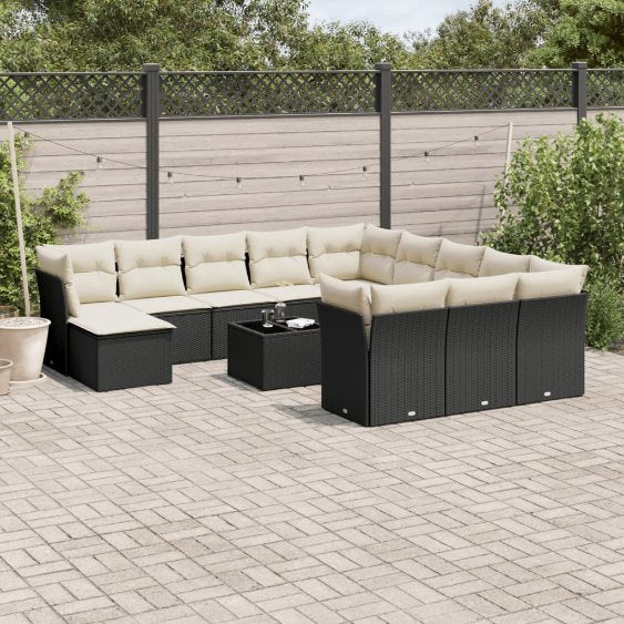 12-tlg. Garten-Sofagarnitur mit Kissen Schwarz Poly Rattan