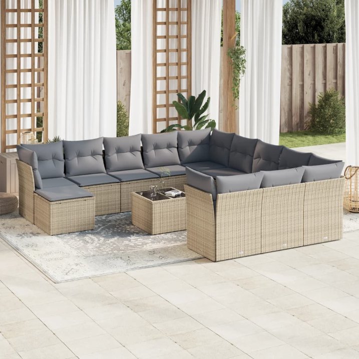 12-tlg. Garten-Sofagarnitur mit Kissen Schwarz Poly Rattan