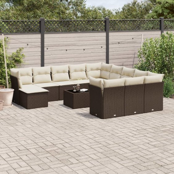 12-tlg. Garten-Sofagarnitur mit Kissen Schwarz Poly Rattan
