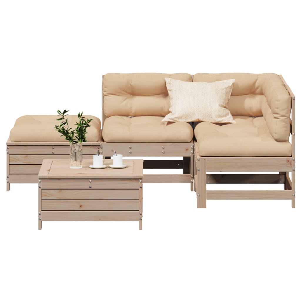 5-tlg. Garten-Lounge-Set mit Kissen Weiß Massivholz Kiefer
