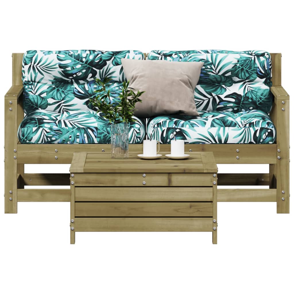 3-tlg. Garten-Lounge-Set mit Kissen Massivholz Kiefer