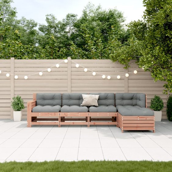 5-tlg. Garten-Lounge-Set mit Kissen Massivholz Kiefer