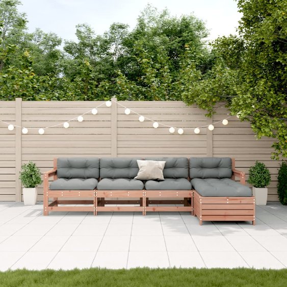 5-tlg. Garten-Lounge-Set mit Kissen Massivholz Kiefer