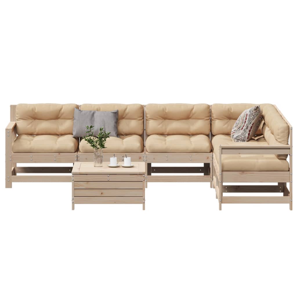 7-tlg. Garten-Lounge-Set mit Kissen Weiß Massivholz Kiefer