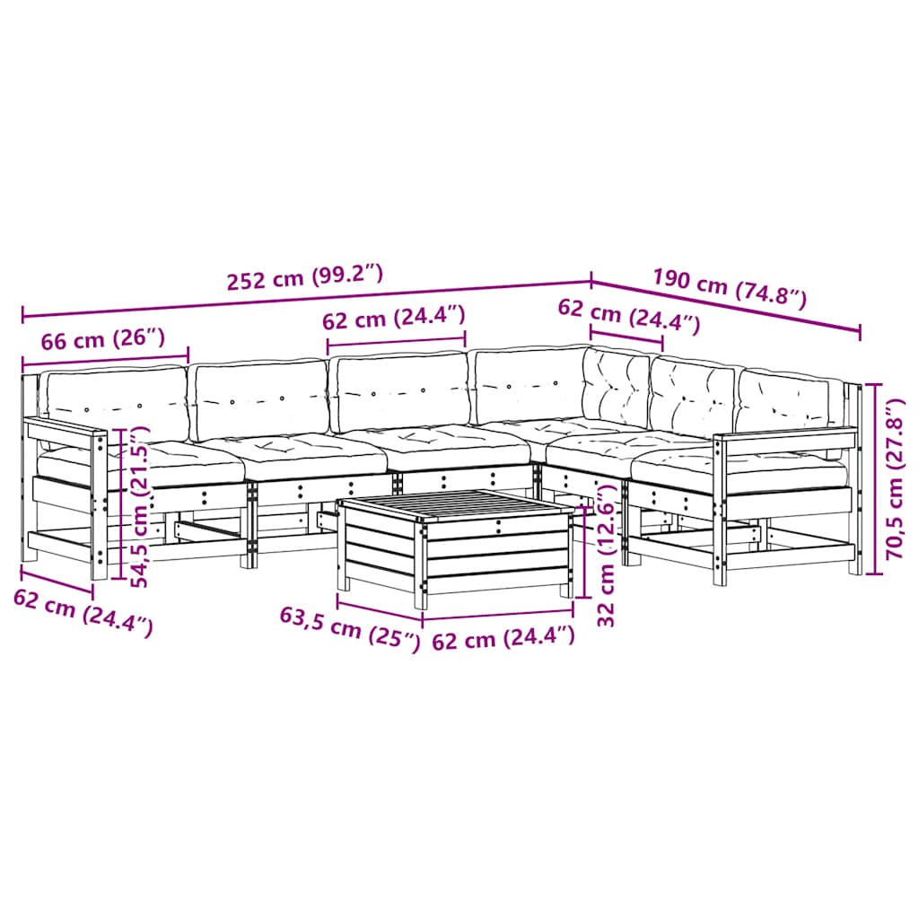 7-tlg. Garten-Lounge-Set mit Kissen Weiß Massivholz Kiefer