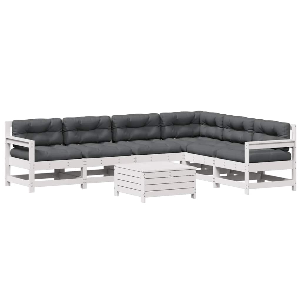7-tlg. Garten-Lounge-Set mit Kissen Weiß Massivholz Kiefer