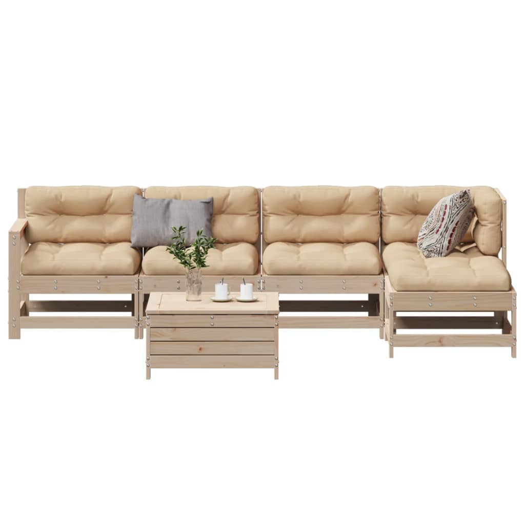 6-tlg. Garten-Lounge-Set mit Kissen Massivholz Kiefer