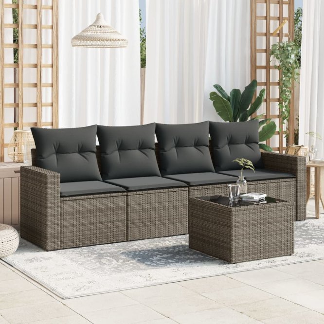vidaXL 4-tlg. Garten-Sofagarnitur mit Kissen Schwarz Poly Rattan