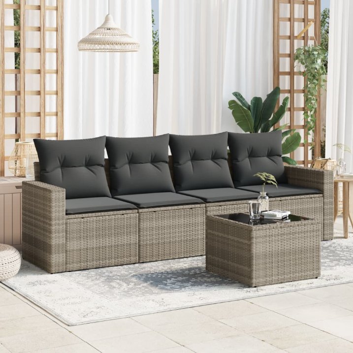 vidaXL 4-tlg. Garten-Sofagarnitur mit Kissen Schwarz Poly Rattan
