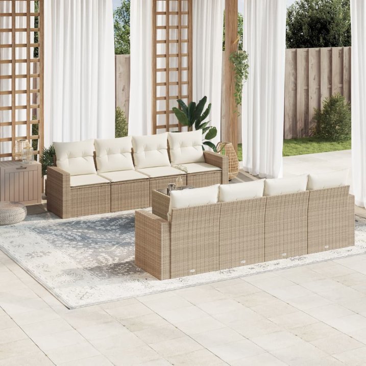 vidaXL 9-tlg. Garten-Sofagarnitur mit Kissen Schwarz Poly Rattan