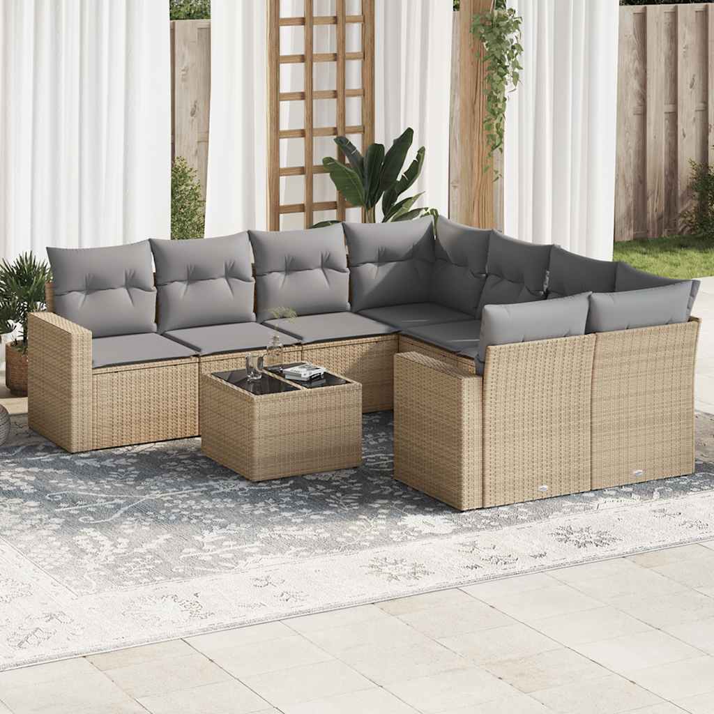 vidaXL 9-tlg. Garten-Sofagarnitur mit Kissen Schwarz Poly Rattan