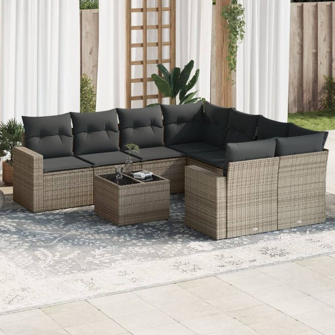 vidaXL 9-tlg. Garten-Sofagarnitur mit Kissen Schwarz Poly Rattan