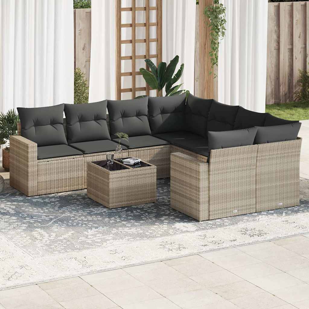 vidaXL 9-tlg. Garten-Sofagarnitur mit Kissen Schwarz Poly Rattan