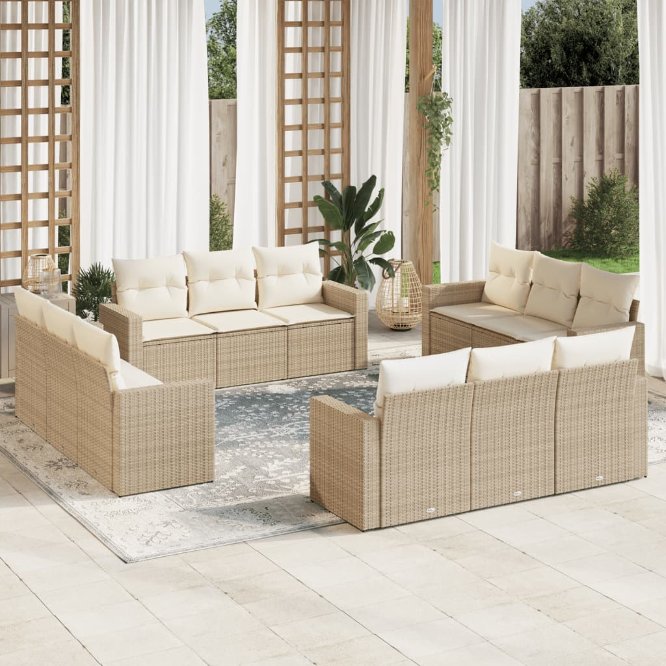 vidaXL 12-tlg. Garten-Sofagarnitur mit Kissen Schwarz Poly Rattan