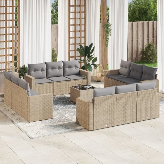 vidaXL 12-tlg. Garten-Sofagarnitur mit Kissen Schwarz Poly Rattan