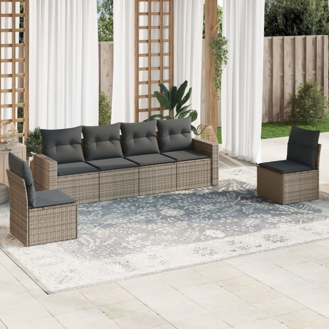 vidaXL 6-tlg. Garten-Sofagarnitur mit Kissen Schwarz Poly Rattan