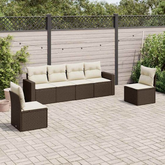 vidaXL 6-tlg. Garten-Sofagarnitur mit Kissen Schwarz Poly Rattan