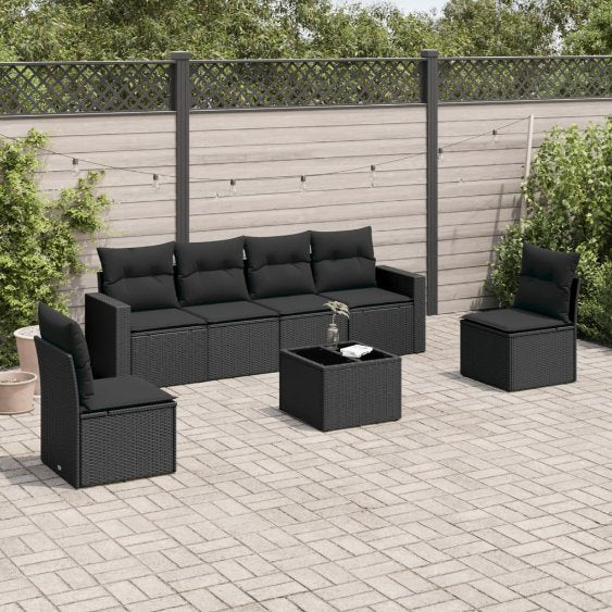 vidaXL 6-tlg. Garten-Sofagarnitur mit Kissen Schwarz Poly Rattan