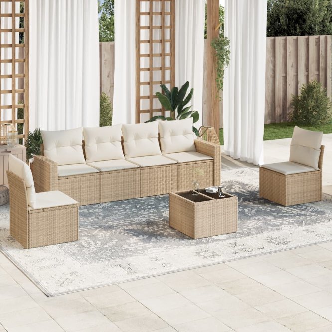 vidaXL 6-tlg. Garten-Sofagarnitur mit Kissen Schwarz Poly Rattan