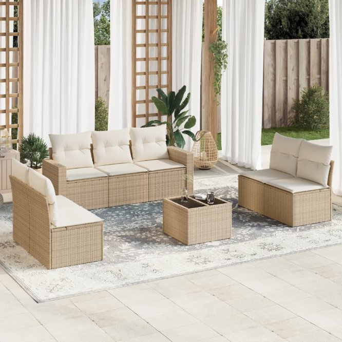 vidaXL 7-tlg. Garten-Sofagarnitur mit Kissen Schwarz Poly Rattan