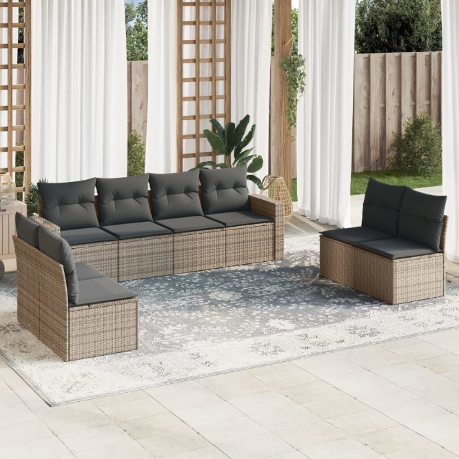 vidaXL 8-tlg. Garten-Sofagarnitur mit Kissen Schwarz Poly Rattan