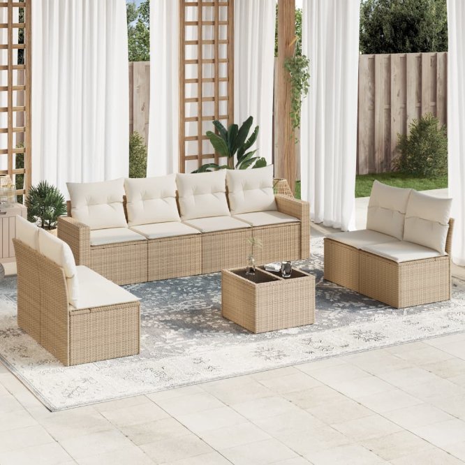 vidaXL 8-tlg. Garten-Sofagarnitur mit Kissen Schwarz Poly Rattan