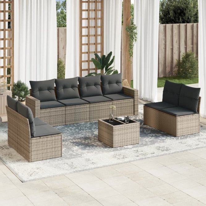 vidaXL 8-tlg. Garten-Sofagarnitur mit Kissen Schwarz Poly Rattan
