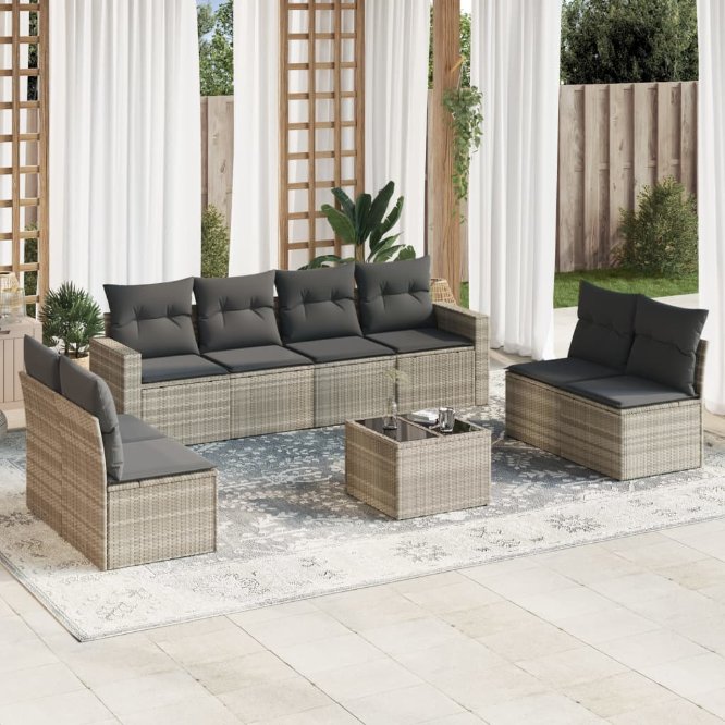 vidaXL 8-tlg. Garten-Sofagarnitur mit Kissen Schwarz Poly Rattan