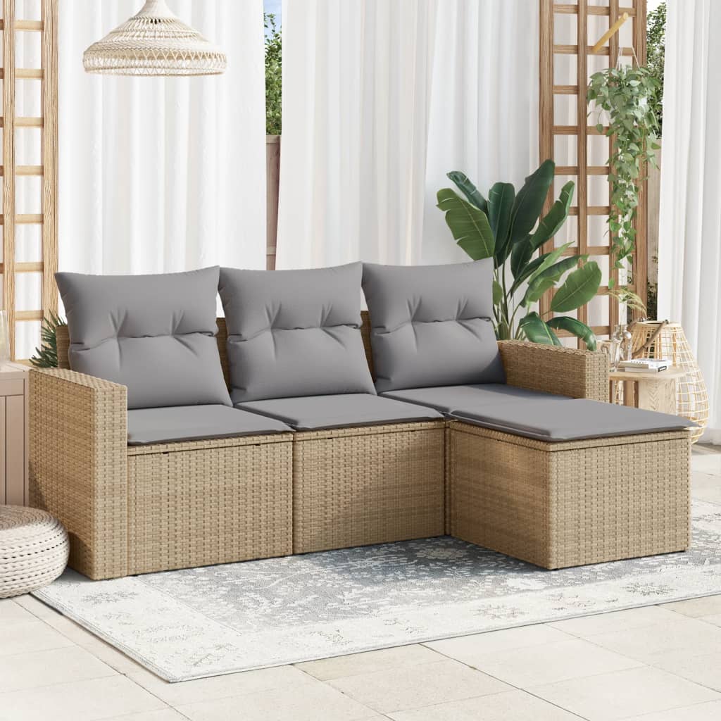 vidaXL 4-tlg. Garten-Sofagarnitur mit Kissen Schwarz Poly Rattan