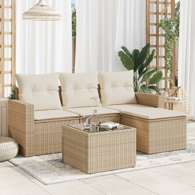 vidaXL 4-tlg. Garten-Sofagarnitur mit Kissen Schwarz Poly Rattan