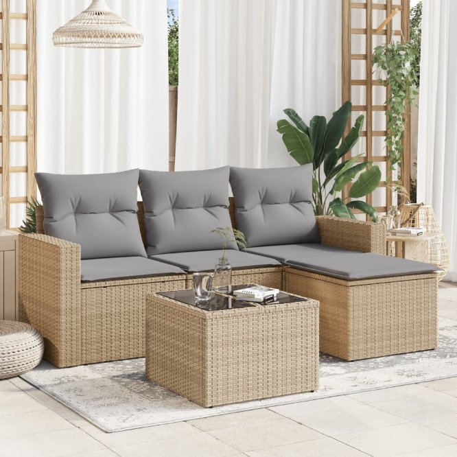 vidaXL 4-tlg. Garten-Sofagarnitur mit Kissen Schwarz Poly Rattan