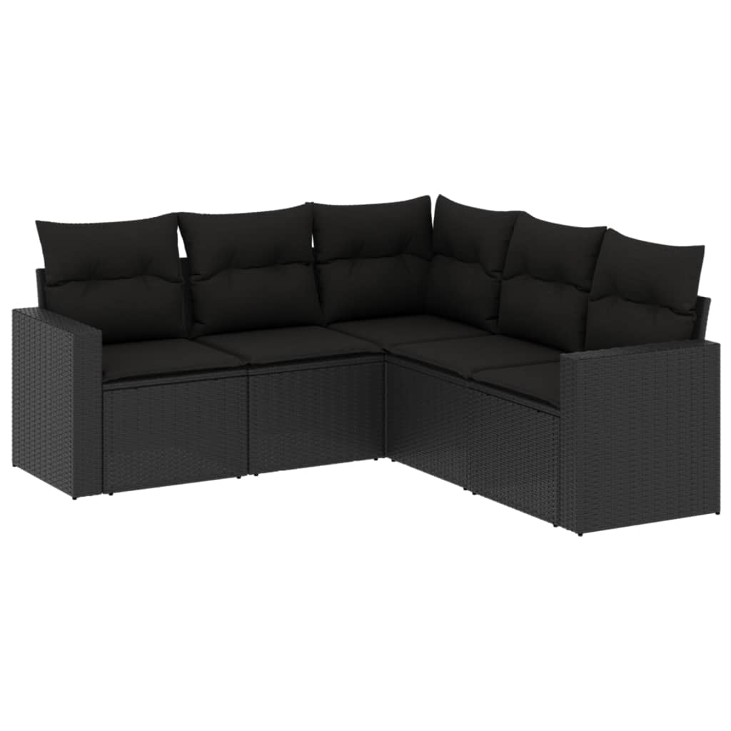 vidaXL 5-tlg. Garten-Sofagarnitur mit Kissen Schwarz Poly Rattan