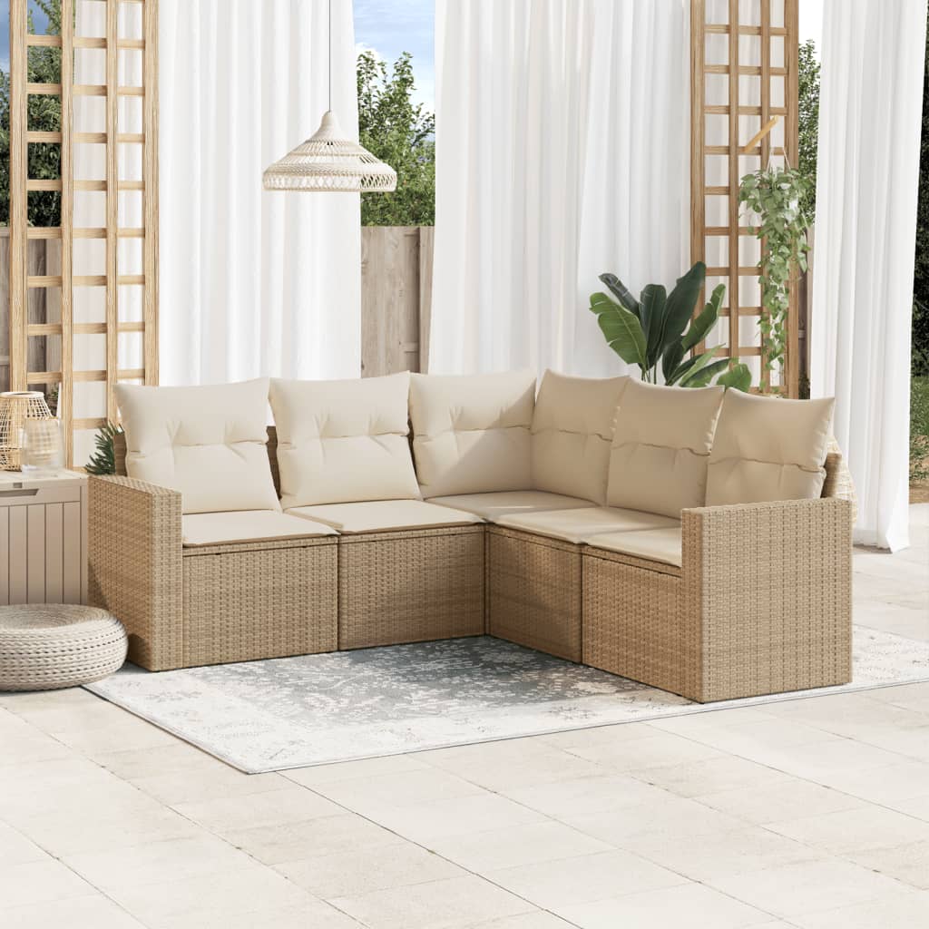 vidaXL 5-tlg. Garten-Sofagarnitur mit Kissen Schwarz Poly Rattan
