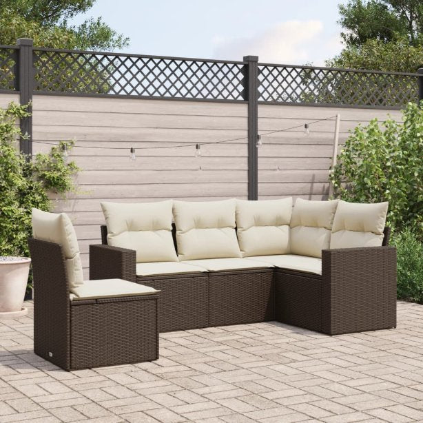 vidaXL 5-tlg. Garten-Sofagarnitur mit Kissen Schwarz Poly Rattan
