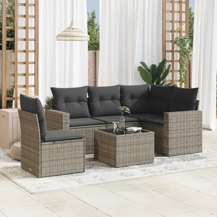vidaXL 5-tlg. Garten-Sofagarnitur mit Kissen Schwarz Poly Rattan