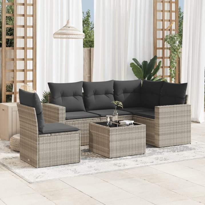 vidaXL 5-tlg. Garten-Sofagarnitur mit Kissen Schwarz Poly Rattan