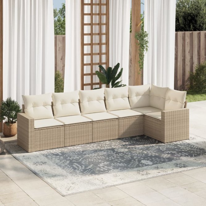 vidaXL 6-tlg. Garten-Sofagarnitur mit Kissen Schwarz Poly Rattan