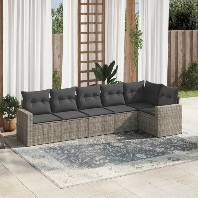 vidaXL 6-tlg. Garten-Sofagarnitur mit Kissen Schwarz Poly Rattan