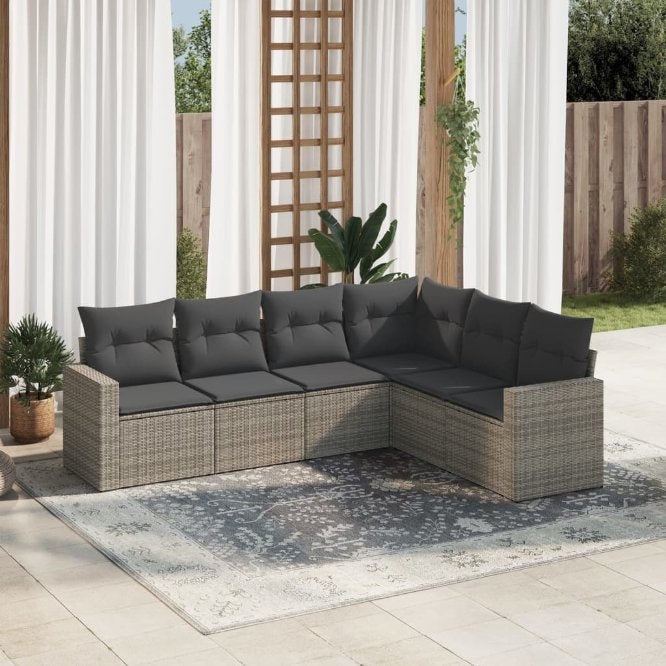 vidaXL 6-tlg. Garten-Sofagarnitur mit Kissen Schwarz Poly Rattan