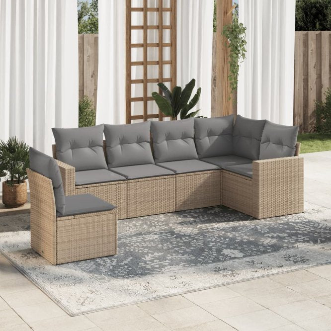 vidaXL 6-tlg. Garten-Sofagarnitur mit Kissen Schwarz Poly Rattan