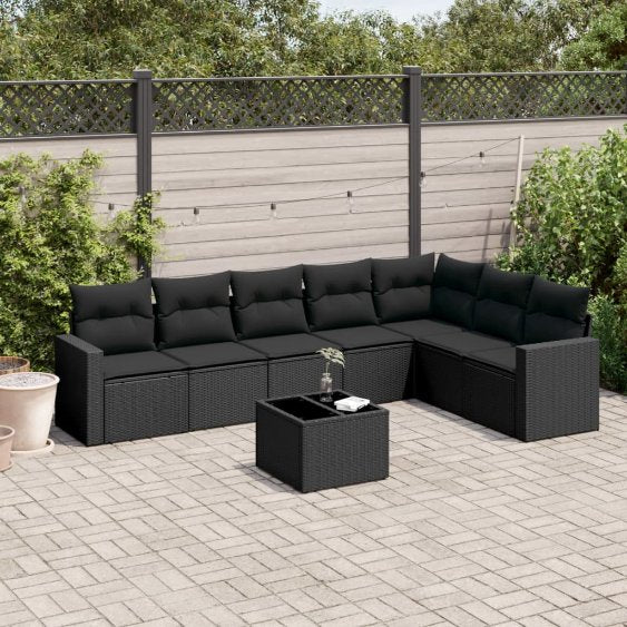vidaXL 7-tlg. Garten-Sofagarnitur mit Kissen Schwarz Poly Rattan