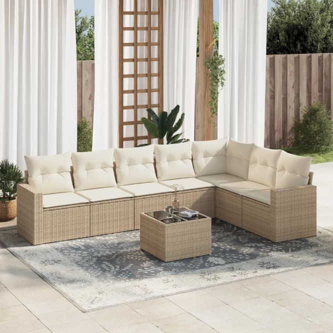 vidaXL 7-tlg. Garten-Sofagarnitur mit Kissen Schwarz Poly Rattan