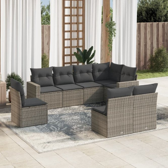 vidaXL 8-tlg. Garten-Sofagarnitur mit Kissen Schwarz Poly Rattan